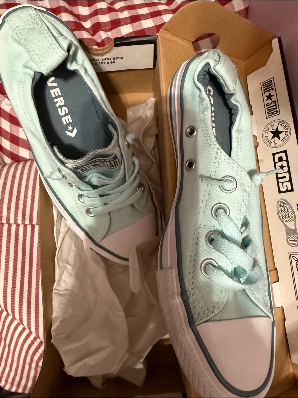 Converse Women’s CTAS Shoreline Low Top Slip-On Sneakers - Mint Teal White 6 - Picture 4 of 8